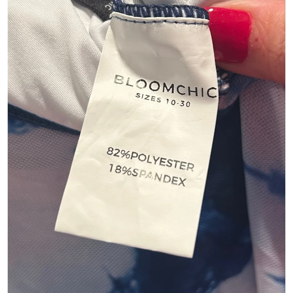 Women's BLOOMCHIC Plus Size 28 Blue White Tie-Dye One Piece Swimsuit - Picture 4 of 7